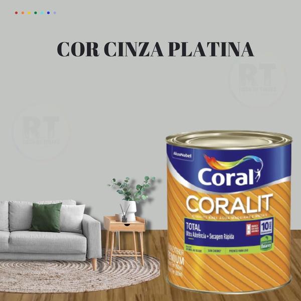 Imagem de Esmalte Sintético Base Água Coral Coralit 800ml Cor Cinza Brilhante p/Madeiras e Metais e Pintura em Artesanato de MDF