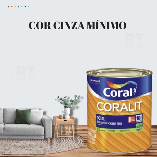 Imagem de Esmalte Sintético Base Água Coral Coralit 800ml Cor Cinza Brilhante p/Madeiras e Metais e Pintura em Artesanato de MDF