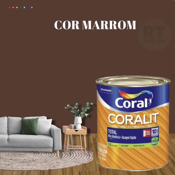 Imagem de Esmalte Sintético Base Água Coral Coralit 800ml Tinta Cor Marrom Brilhante p/Madeiras e Metais e Pintura em Artesanato de MDF