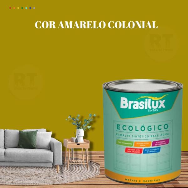 Imagem de Esmalte Sintético Brasilux Base Água Ecologico Cor Amarelo 800ML Brilhante