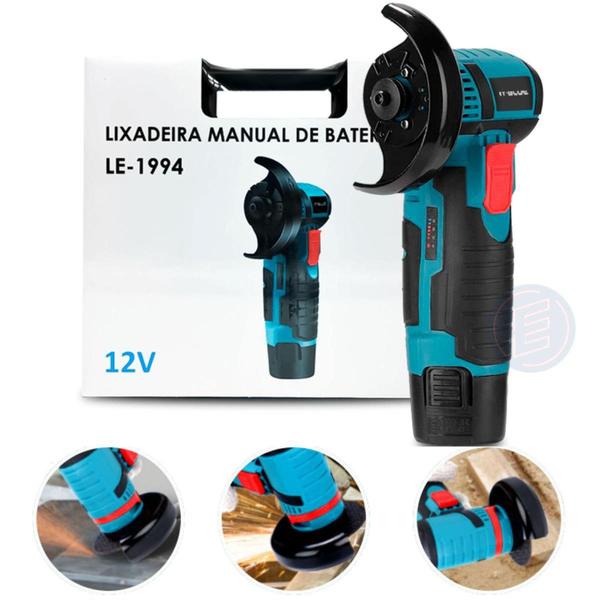 Imagem de Esmerilhadeira Angula Lixadeira Portatil  76mm 12v bateria Recarregavel 1500mAh Com Maleta - It-Blue