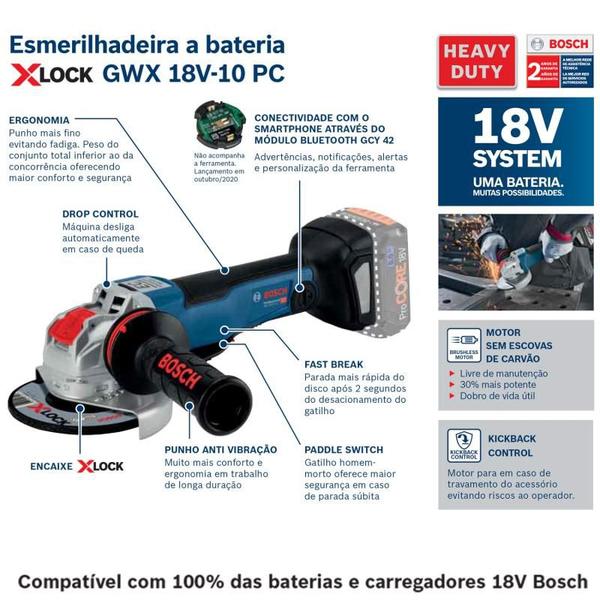 Imagem de Esmerilhadeira Angular 18V 4.1/2 e 5 POL XLOCK 18V-10 PC Brushless s/ Carregador e Bateria BOSCH