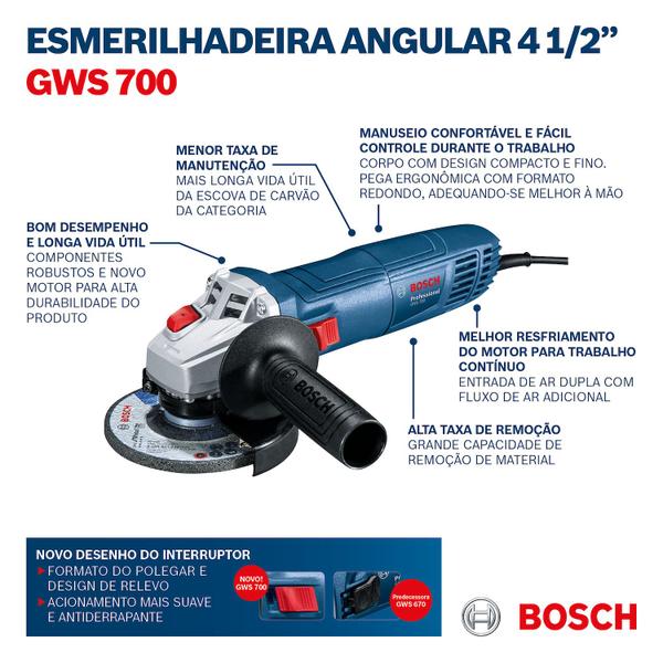Imagem de Esmerilhadeira Angular Bosch Professional Gws 700 710w 110v