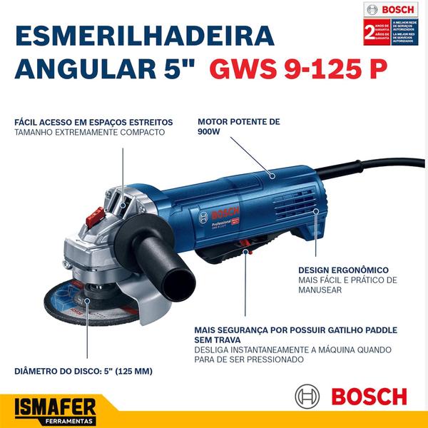 Imagem de Esmerilhadeira Angular Bosch Professional Gws 9-125 P De 50 hz/60 hz Azul 900 W 220 V + Acessório