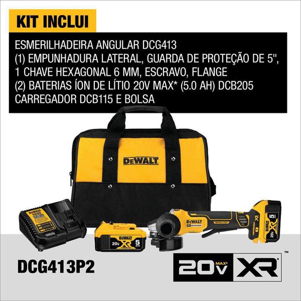 Imagem de Esmerilhadeira Bateria 20V 4.1/2 2 Baterias E Bolsa Dcg413P2 Dewalt