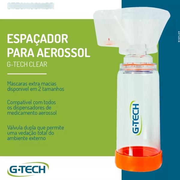 Imagem de Espaçador Bombinha Medicamento Aerossol Inalação G-tech Máscaras Adulto e Infantil