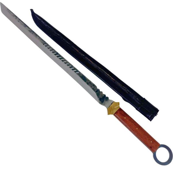 Espada Estilo Katana Samurai Artesanal 18' Adaga Carbono Bainha Couro Full Tang Brut Forge - Facas Zanline Imagem de Espada Estilo Katana Samurai Artesanal 18' Adaga Carbono Bainha Couro Full Tang Brut Forge
