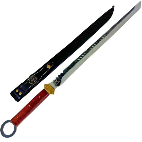 Espada Estilo Katana Samurai Artesanal 18' Adaga Carbono Bainha Couro Full Tang Brut Forge - Facas Zanline Imagem de Espada Estilo Katana Samurai Artesanal 18' Adaga Carbono Bainha Couro Full Tang Brut Forge