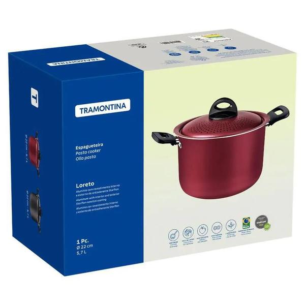 Espagueteira 22cm 5,7L Loreto Vermelho Tramontina Imagem de Espagueteira 22cm 5,7L Loreto Vermelho Tramontina