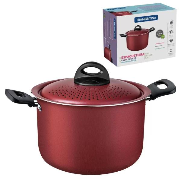 Espagueteira 22cm 5,7L Loreto Vermelho Tramontina Imagem de Espagueteira 22cm 5,7L Loreto Vermelho Tramontina