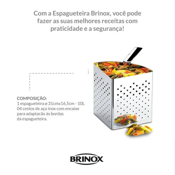 Espagueteira 4 Divisões Savoy Aço Inox - 10L Brinox Imagem de Espagueteira 4 Divisões Savoy Aço Inox - 10L Brinox