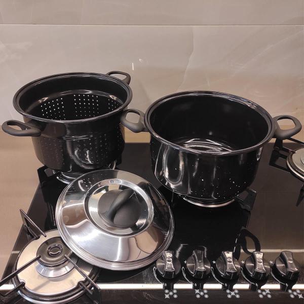 Imagem de Espagueteira com Escorredor Aço Esmaltado 3,3L Panela Macarrão Pequena com Tampa Inox Zanella