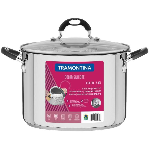 Imagem de Espagueteira Tramontina Inox Fundo Triplo Solar Silicone 24cm