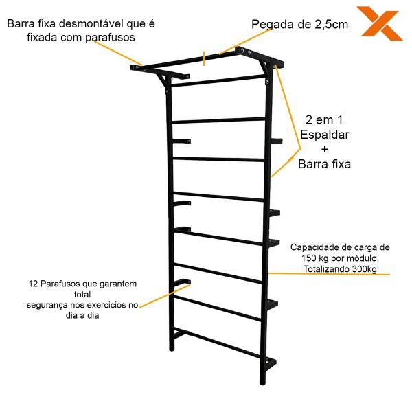 Imagem de Espaldar + Barra Fixa Desmontável Pilates Fisio E Musculação