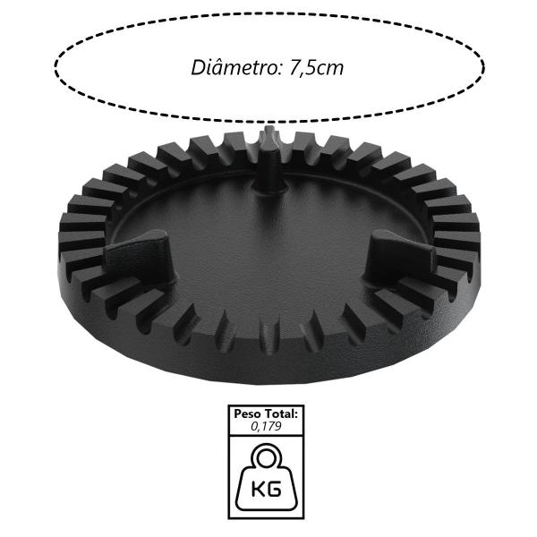 Imagem de Espalha Chama Fogão Industrial Queimador Duplo Ferro 7,5cm