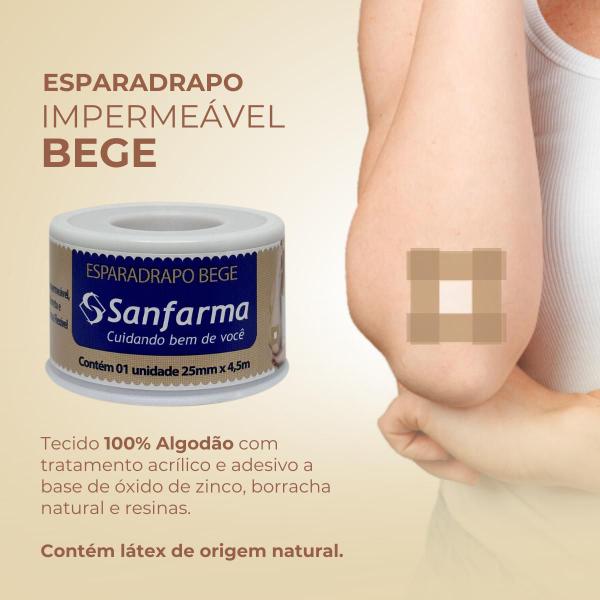 Imagem de Esparadrapo Impermeavel Bege Sanfarma 25mm x 4,5m 12 Unid