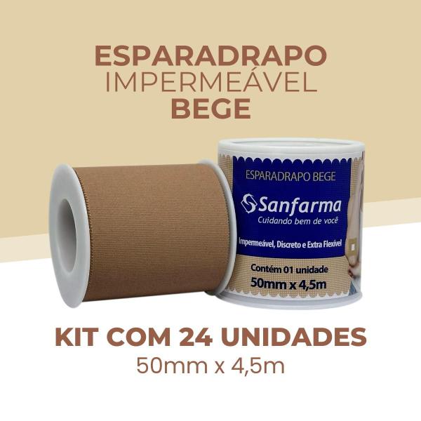 Imagem de Esparadrapo Impermeavel Bege Sanfarma 50mm x 4,5m 24 Unid