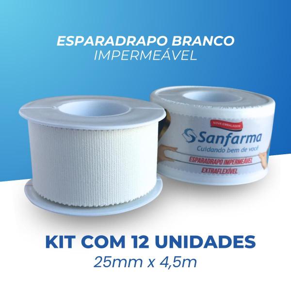 Imagem de Esparadrapo Impermeável Branco Sanfarma 25mm x 4,5m 12 Unid