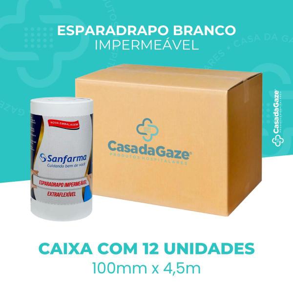 Imagem de Esparadrapo Impermeavel Sanfarma Branco 100Mm X 4,5M 12 Unid