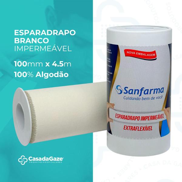 Imagem de Esparadrapo Impermeavel Sanfarma Branco 100mm x 4,5m 12 Unid