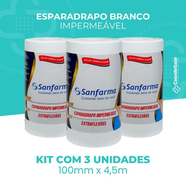 Imagem de Esparadrapo Impermeavel Sanfarma Branco 100Mm X 4,5M 3 Unid