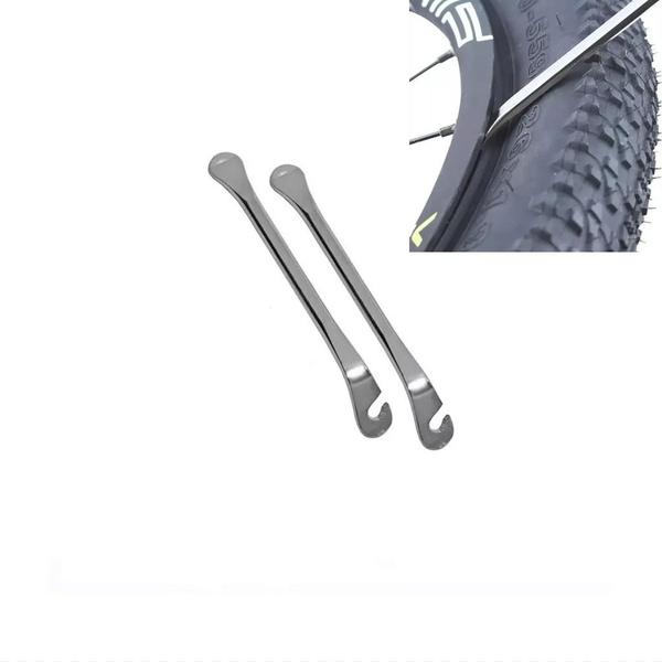 Imagem de Espátula Aço Cromada Para Tirar Pneu Bike Bicicleta MTB Speed Reforçado 3 peças