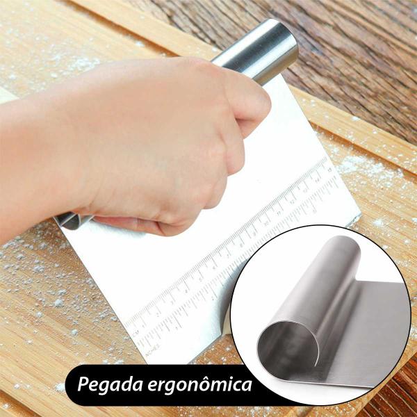 Imagem de Espátula Bolo Alisador Inox Corta Massa Legumes Cabo Tubular Régua Cortador Raspa Chocolate Pão