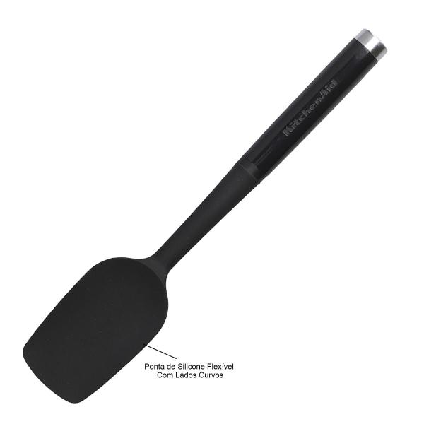 Imagem de Espátula Clássica de Silicone 30cm Resistente ao Calor Alisa Bolo Glacê Flexível Preto KitchenAid