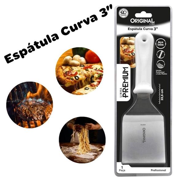 Imagem de Espátula Curva - Premium Aço Inox Espatula Cozinha Lanche Chapeiro Chapa Hamburguer Cortar e Pegar Pizza Massas - PANAMI