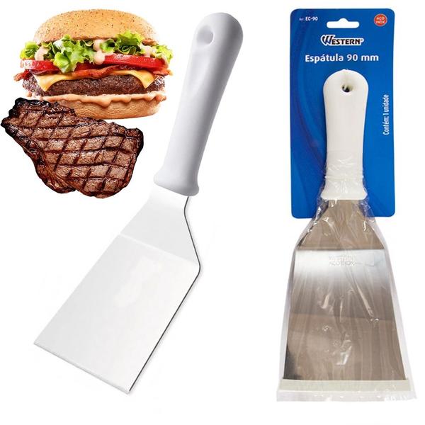 Imagem de Espátula de Aço Inox com Cabo de Plástico 90mm Cozinha Chapeiro Lanchonete Churrasco Pizza Western