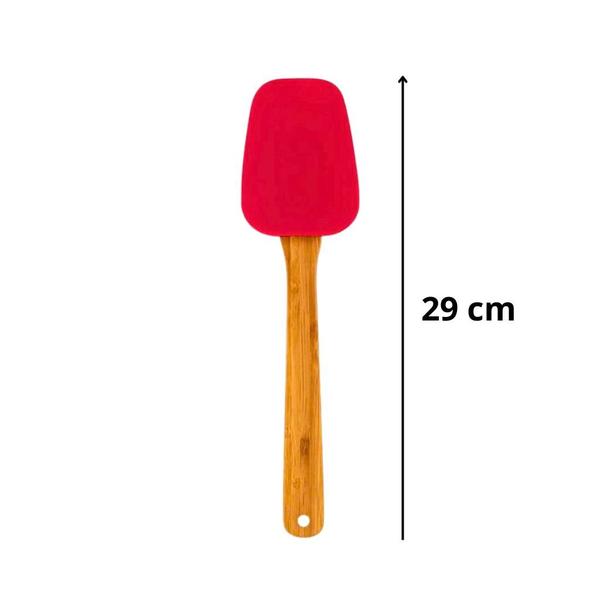 Imagem de Espátula de Silicone Colorida Com Cabo de Madeira 29cm Para Cozinha Multiuso Para Panelas Antiaderentes Útil Bazar