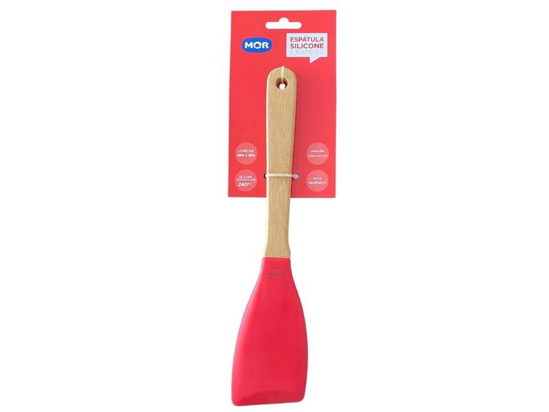 Imagem de Espátula de Silicone Mor Com Cabo de Bamboo Vermelho Resistente ao Calor