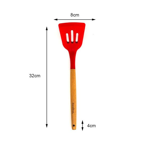 Imagem de Espátula Escumadeira Utensilio de Cozinha Silicone Não Gruda e Madeira 32cm Suporta Até até 200