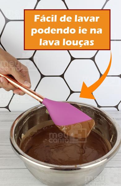 Imagem de Espátula Fechada Raspadora Pão Duro De Silicone Rosa E Cabo Aço Inox Rose Bolo Massas Livre De Bpa 35cm paramount1183