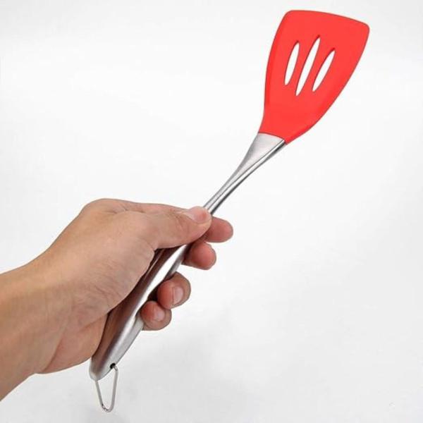 Imagem de Espatula Fritura Chapeiro Vazada Silicone E Inox 35cm