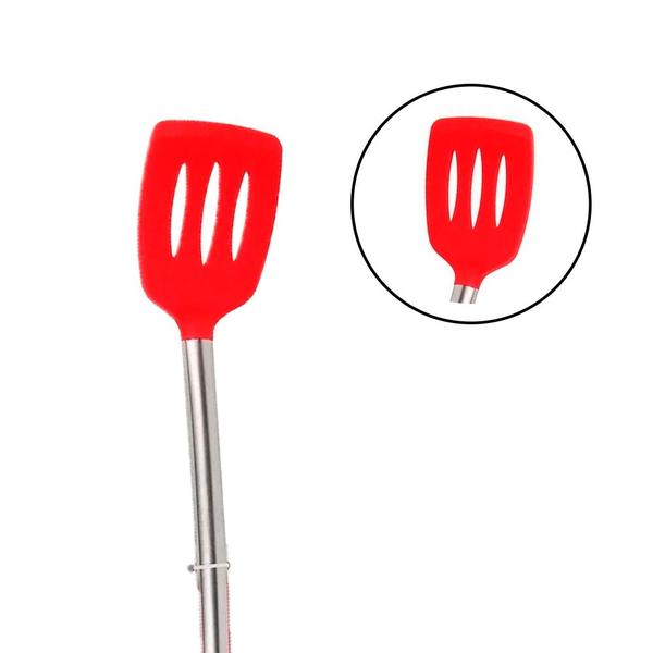 Imagem de Espatula Hambúrguer Fritura Vazada Silicone Cabo Inox 35 Cm