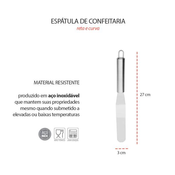 Imagem de Espatula para Bolo Confeitaria Inox Curva Reta Curta 2un