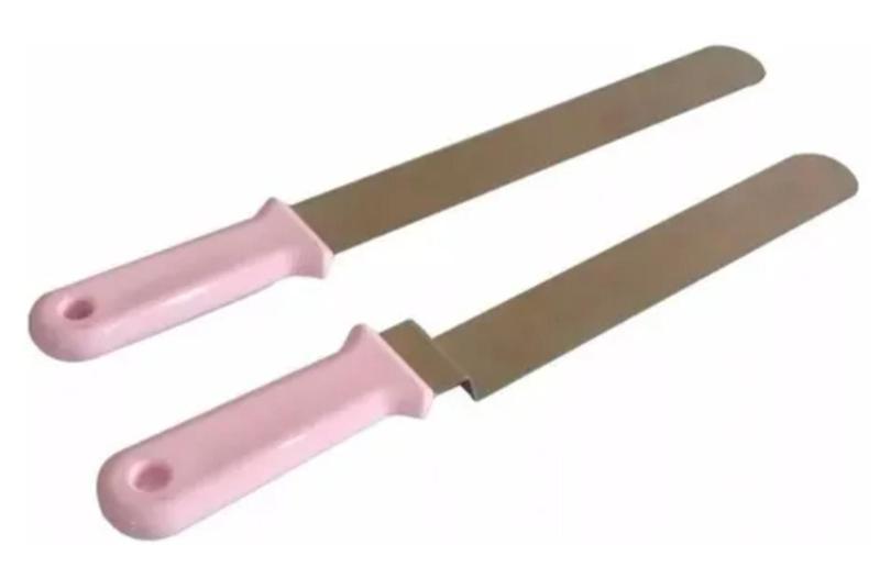 Imagem de Espátula Para Bolo Lisa 25cm + Espátula Com Dobra 23cm Rosa