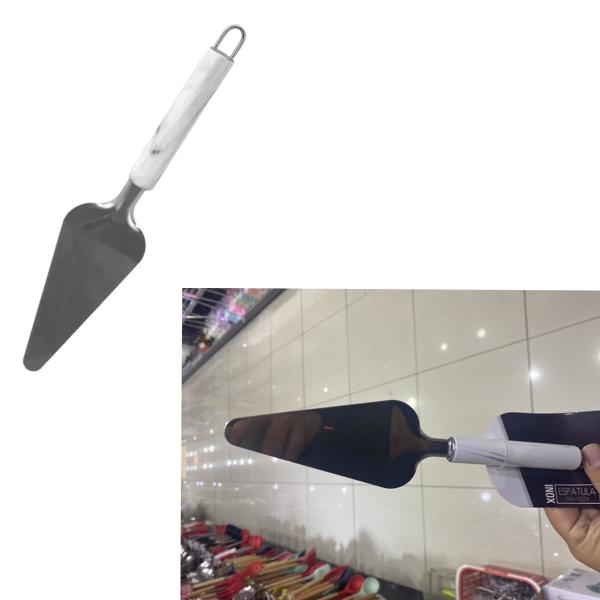 Imagem de Espátula Para Pizzas Tortas Bolos Massas Em Aço Inox Cabo Mármore Profissional Utensílio de Cozinha