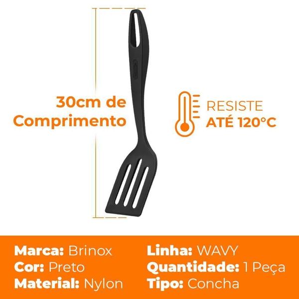 Imagem de Espátula Perfurada Nylon Wavy Preto 30Cm - Brinox 2245/498