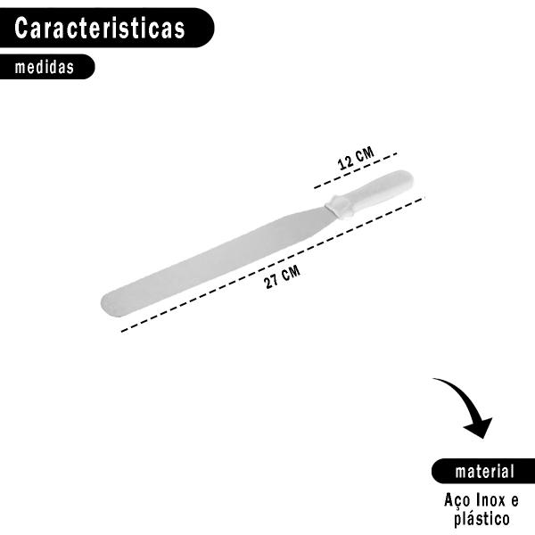 Imagem de Espátula Reta Confeiteiro Em Inox e Plástico Cobertura Bolos Chef Utensílio de Cozinha Ideal Para Confeitar 27cm OH16