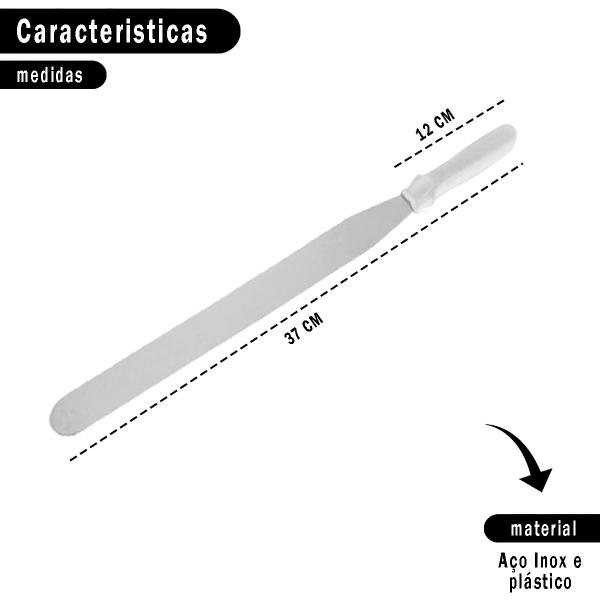 Imagem de Espátula Reta Inox e PP Confeiteiro Para Cobertura Bolos Tortas Chef Utensílio de Cozinha Ideal Para Confeitar 37cm OH18