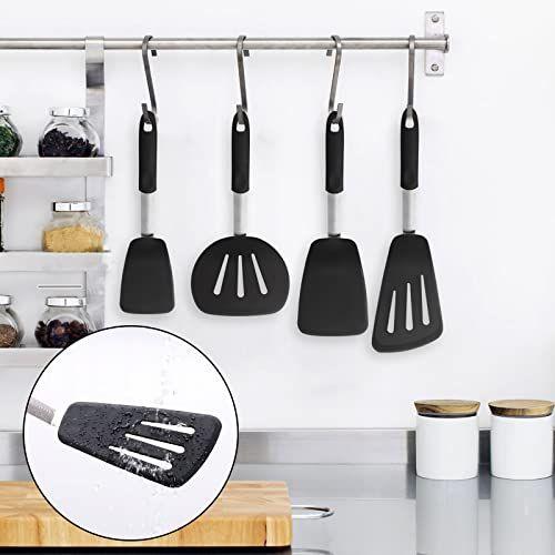 Imagem de Espátulas de silicone para panelas antiaderente, GEEKHOM 600F Resistente ao calor Extra Grande e Ampla Espátulas Flexíveis De Borracha Turners, Utensílios de Cozinha de Cozinha conjunto para panqueca, ovos, peixe, omelete(4 pacote, preto)