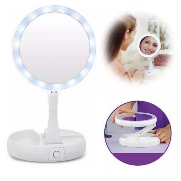 Espelhinho Luz Led Iluminador Mesa Maquiagem Portátil Aumento - Laves Imagem de Espelhinho Luz Led Iluminador Mesa Maquiagem Portátil Aumento