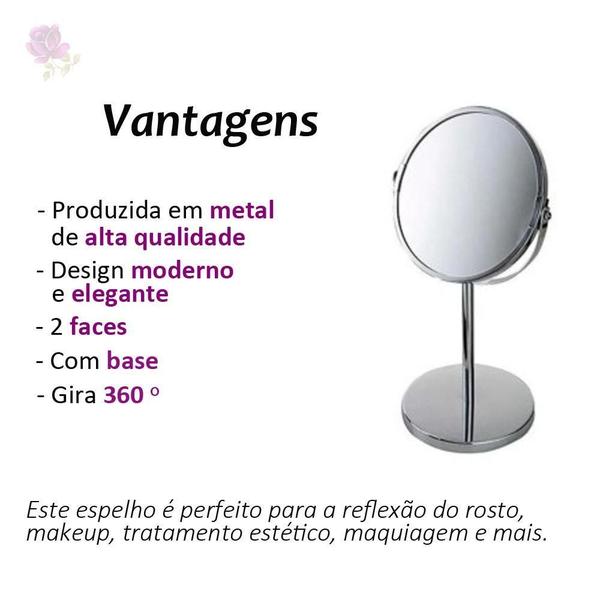 Imagem de Espelho 2 Faces Com Base Em Metal 17 Cm Prata