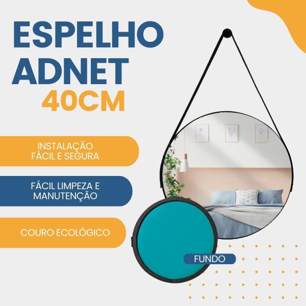 Imagem de Espelho Adnet Redondo 40cm com Alça e Suporte para Sala Quarto Banheiro Hall