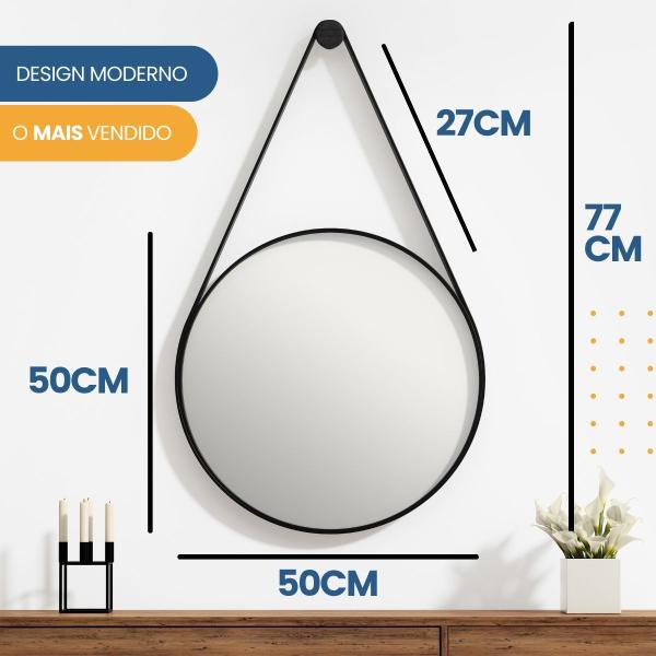 Imagem de Espelho Adnet Redondo 50cm com Alça e Suporte para Sala Hall Lavabo Banheiro Quarto