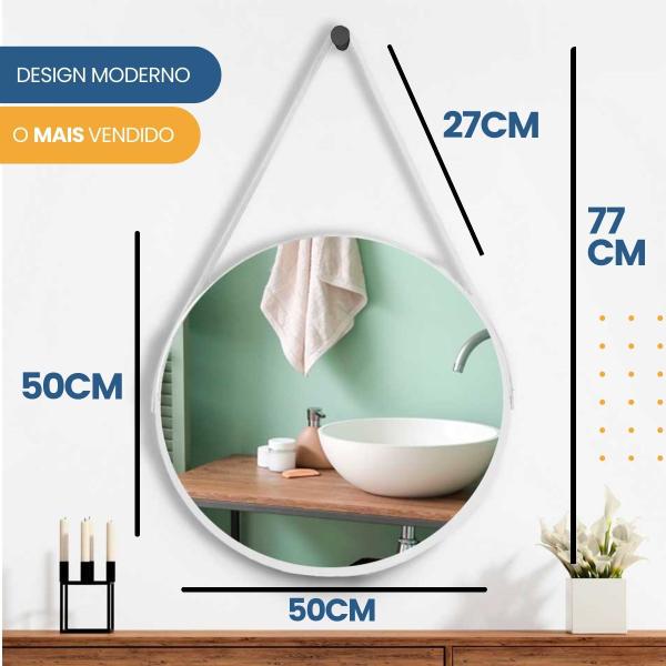 Espelho Adnet Redondo 50cm com Alça e Suporte para Sala Hall Lavabo Banheiro Quarto - Outlet Dos Espelhos Imagem de Espelho Adnet Redondo 50cm com Alça e Suporte para Sala Hall Lavabo Banheiro Quarto