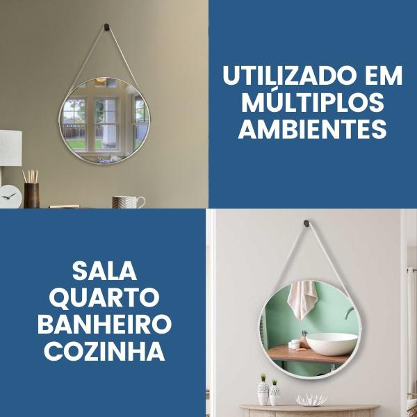 Espelho Adnet Redondo 50cm com Alça e Suporte para Sala Hall Lavabo Banheiro Quarto - Outlet Dos Espelhos Imagem de Espelho Adnet Redondo 50cm com Alça e Suporte para Sala Hall Lavabo Banheiro Quarto