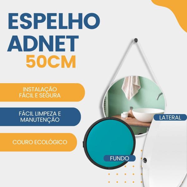 Espelho Adnet Redondo 50cm com Alça e Suporte para Sala Hall Lavabo Banheiro Quarto - Outlet Dos Espelhos Imagem de Espelho Adnet Redondo 50cm com Alça e Suporte para Sala Hall Lavabo Banheiro Quarto